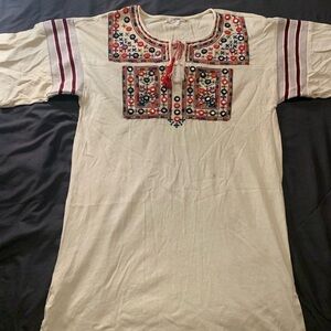 Kimchi Blue tunic Cream Top with Red and Black Embroidery